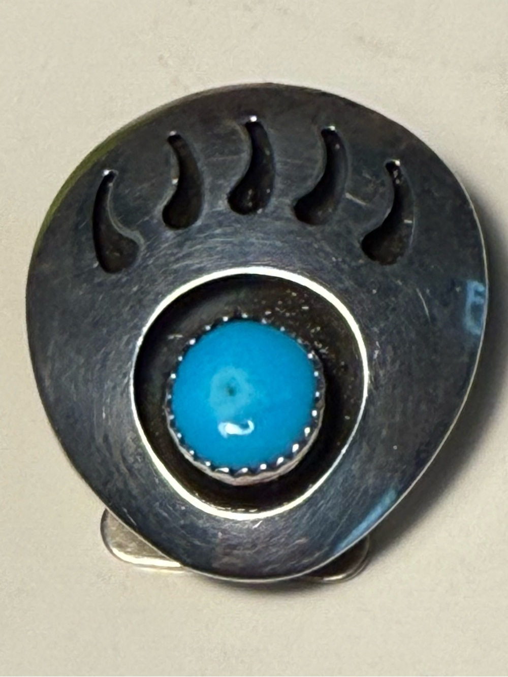 Vintage Navajo Sterling Silver & Turquoise Bear Paw Bolo Tie